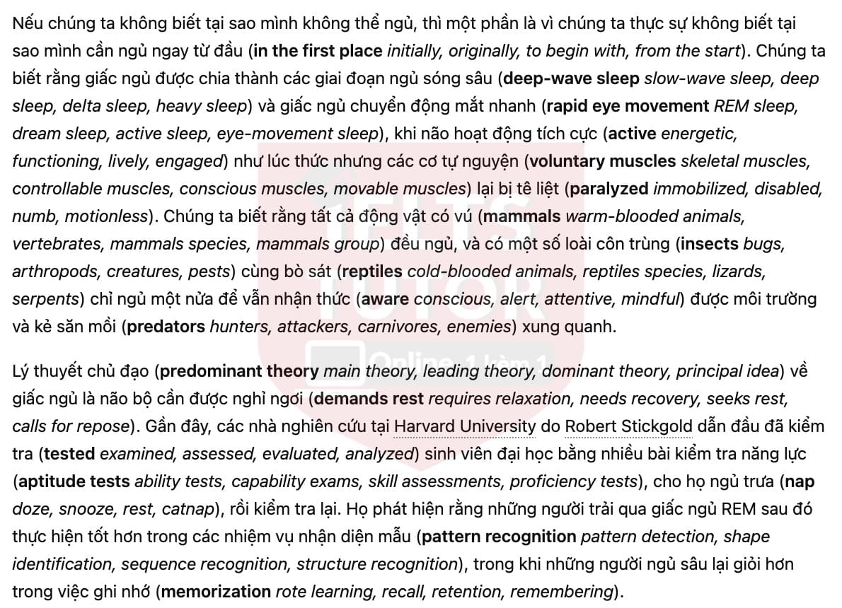 🔥Why Don't We Sleep? Answers with location - Đề luyện tập IELTS READING- Làm bài online format computer-based, kèm đáp án, dịch & giải thích từ vựng - cấu trúc ngữ pháp khó 🔥Why Don't We Sleep? Answers with location - Đề luyện tập IELTS READING- Làm bài online format computer-based, kèm đáp án, dịch & giải thích từ vựng - cấu trúc ngữ pháp khó
