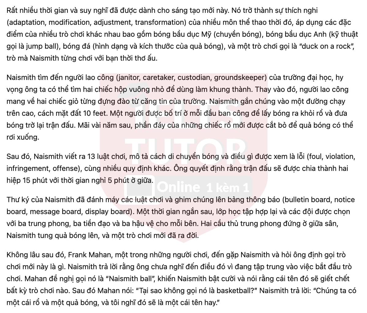 🔥How Basketball Was Invented Answers with location - Đề luyện tập IELTS READING- Làm bài online format computer-based, kèm đáp án, dịch & giải thích từ vựng - cấu trúc ngữ pháp khó 🔥How Basketball Was Invented Answers with location - Đề luyện tập IELTS READING- Làm bài online format computer-based, kèm đáp án, dịch & giải thích từ vựng - cấu trúc ngữ pháp khó