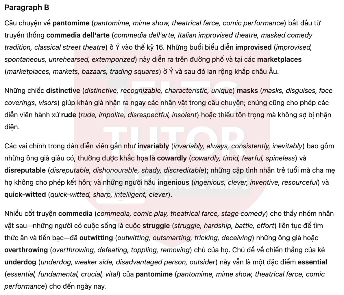 🔥Pantomime Answers with location - Đề luyện tập IELTS READING- Làm bài online format computer-based, kèm đáp án, dịch & giải thích từ vựng - cấu trúc ngữ pháp khó 🔥Pantomime Answers with location - Đề luyện tập IELTS READING- Làm bài online format computer-based, kèm đáp án, dịch & giải thích từ vựng - cấu trúc ngữ pháp khó