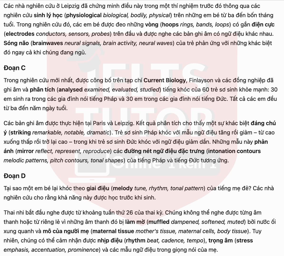 🔥 Babies cry in their mother tongue Answers with location - Đề luyện tập IELTS READING- Làm bài online format computer-based, kèm đáp án, dịch & giải thích từ vựng - cấu trúc ngữ pháp khó 🔥 Babies cry in their mother tongue Answers with location - Đề luyện tập IELTS READING- Làm bài online format computer-based, kèm đáp án, dịch & giải thích từ vựng - cấu trúc ngữ pháp khó
