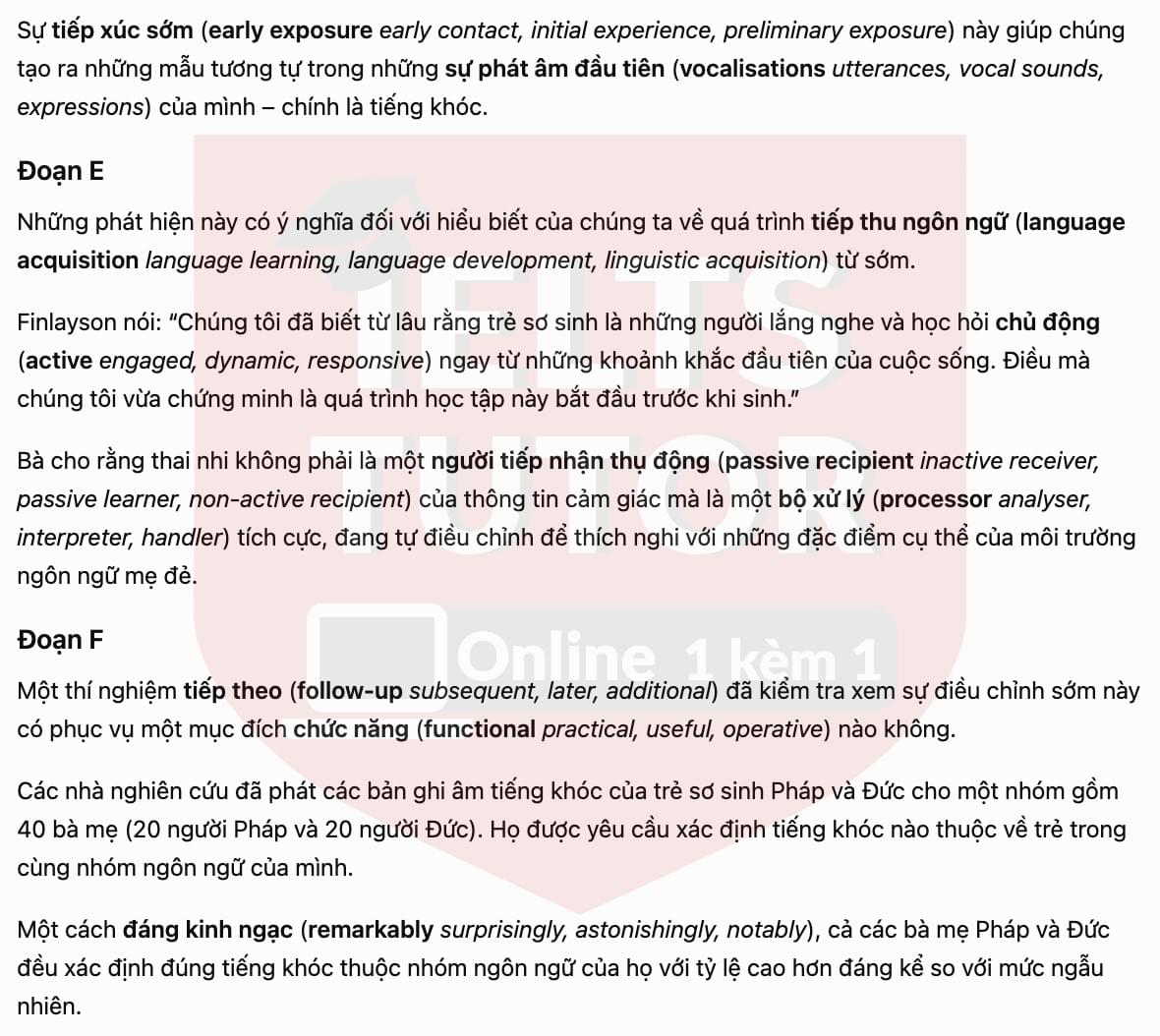🔥 Babies cry in their mother tongue Answers with location - Đề luyện tập IELTS READING- Làm bài online format computer-based, kèm đáp án, dịch & giải thích từ vựng - cấu trúc ngữ pháp khó 🔥 Babies cry in their mother tongue Answers with location - Đề luyện tập IELTS READING- Làm bài online format computer-based, kèm đáp án, dịch & giải thích từ vựng - cấu trúc ngữ pháp khó