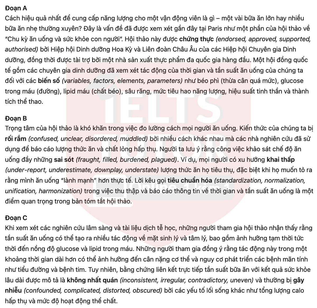 🔥Athletes and diet Answers with location - Đề luyện tập IELTS READING- Làm bài online format computer-based, kèm đáp án, dịch & giải thích từ vựng - cấu trúc ngữ pháp khó 🔥Athletes and diet Answers with location - Đề luyện tập IELTS READING- Làm bài online format computer-based, kèm đáp án, dịch & giải thích từ vựng - cấu trúc ngữ pháp khó