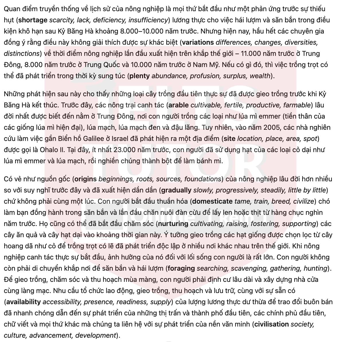 🔥The history of farming Answers with location - Đề luyện tập IELTS READING- Làm bài online format computer-based, kèm đáp án, dịch & giải thích từ vựng - cấu trúc ngữ pháp khó 🔥The history of farming Answers with location - Đề luyện tập IELTS READING- Làm bài online format computer-based, kèm đáp án, dịch & giải thích từ vựng - cấu trúc ngữ pháp khó