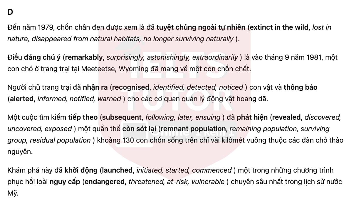 🔥The return of the black-footed ferret Answers with location - Đề luyện tập IELTS READING- Làm bài online format computer-based, kèm đáp án, dịch & giải thích từ vựng - cấu trúc ngữ pháp khó 🔥The return of the black-footed ferret Answers with location - Đề luyện tập IELTS READING- Làm bài online format computer-based, kèm đáp án, dịch & giải thích từ vựng - cấu trúc ngữ pháp khó
