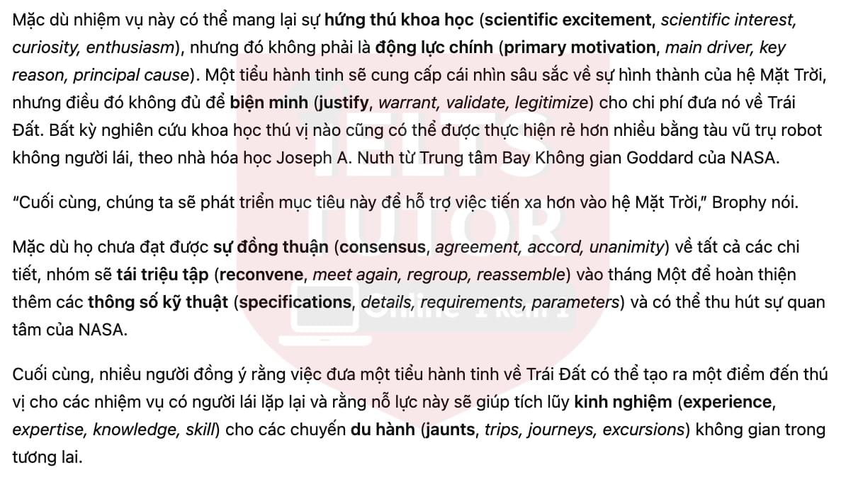 🔥The Plan to Bring an Asteroid to Earth Answers with location - Đề luyện tập IELTS READING- Làm bài online format computer-based, kèm đáp án, dịch & giải thích từ vựng - cấu trúc ngữ pháp khó 🔥The Plan to Bring an Asteroid to Earth Answers with location - Đề luyện tập IELTS READING- Làm bài online format computer-based, kèm đáp án, dịch & giải thích từ vựng - cấu trúc ngữ pháp khó