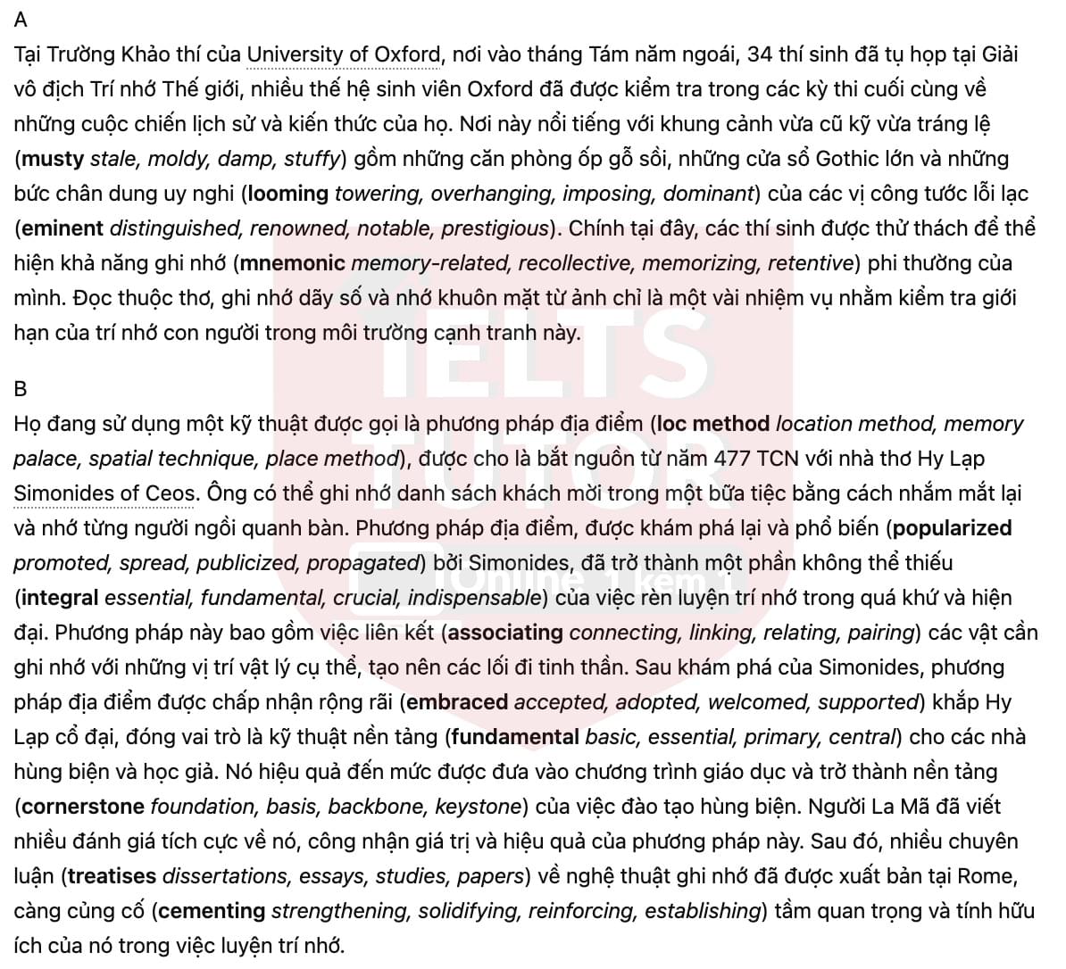 🔥Memory Champions...or just good at tricks? Answers with location - Đề luyện tập IELTS READING- Làm bài online format computer-based, kèm đáp án, dịch & giải thích từ vựng - cấu trúc ngữ pháp khó 🔥Memory Champions...or just good at tricks? Answers with location - Đề luyện tập IELTS READING- Làm bài online format computer-based, kèm đáp án, dịch & giải thích từ vựng - cấu trúc ngữ pháp khó