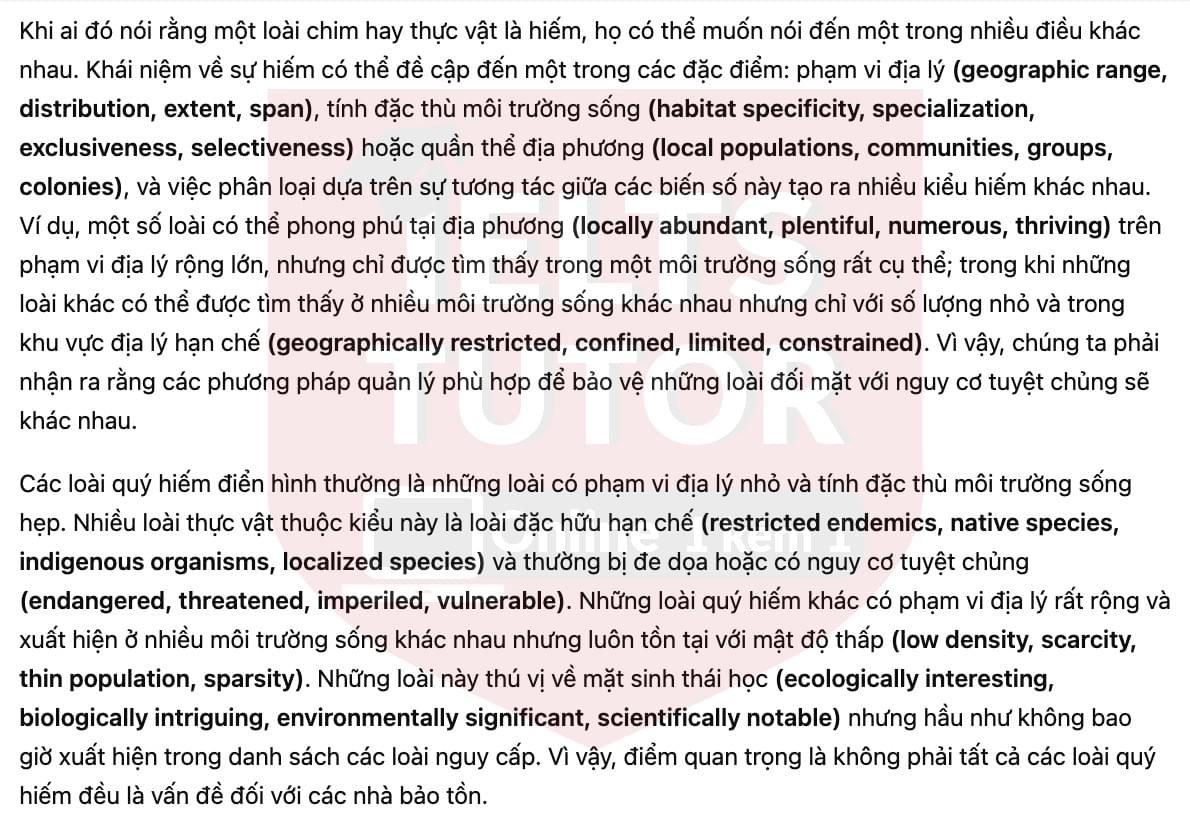 🔥The Conservation of Rare Species Answers with location - Đề luyện tập IELTS READING- Làm bài online format computer-based, kèm đáp án, dịch & giải thích từ vựng - cấu trúc ngữ pháp khó 🔥The Conservation of Rare Species Answers with location - Đề luyện tập IELTS READING- Làm bài online format computer-based, kèm đáp án, dịch & giải thích từ vựng - cấu trúc ngữ pháp khó