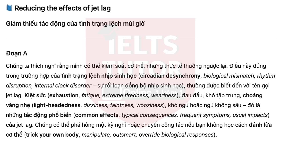 🔥Reducing the effects of jet lag Answers with location - Đề luyện tập IELTS READING- Làm bài online format computer-based, kèm đáp án, dịch & giải thích từ vựng - cấu trúc ngữ pháp khó 🔥Reducing the effects of jet lag Answers with location - Đề luyện tập IELTS READING- Làm bài online format computer-based, kèm đáp án, dịch & giải thích từ vựng - cấu trúc ngữ pháp khó
