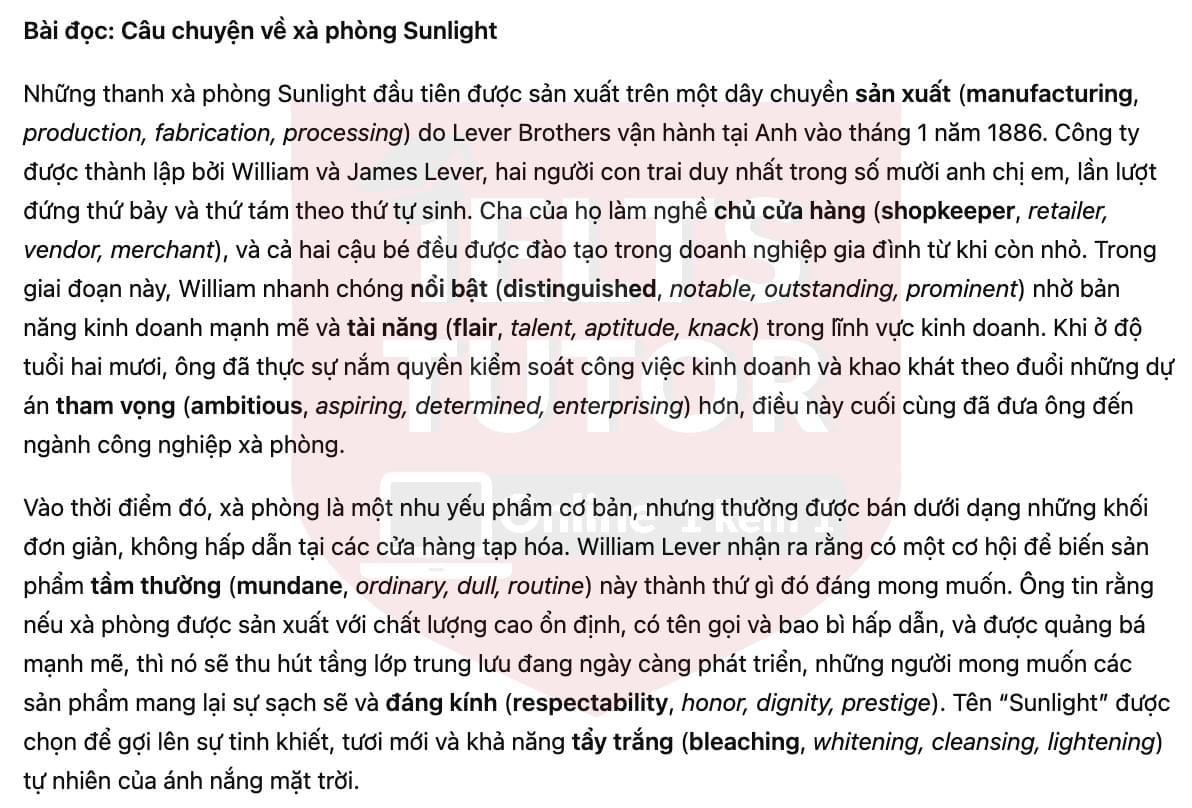 🔥The Sunlight Soap Story Answers with location - Đề luyện tập IELTS READING- Làm bài online format computer-based, kèm đáp án, dịch & giải thích từ vựng - cấu trúc ngữ pháp khó 🔥The Sunlight Soap Story Answers with location - Đề luyện tập IELTS READING- Làm bài online format computer-based, kèm đáp án, dịch & giải thích từ vựng - cấu trúc ngữ pháp khó