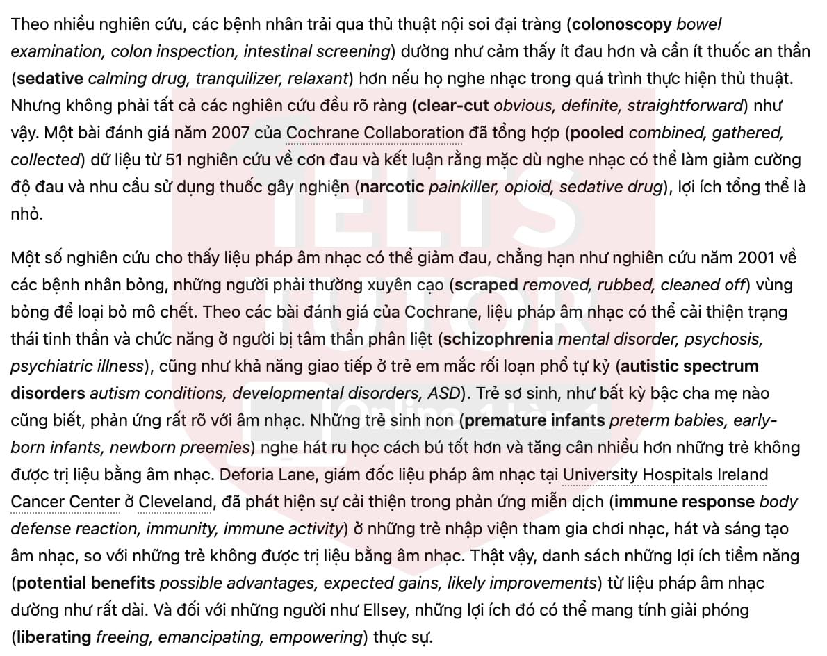 🔥Music soothes and awes - and may help us heal Answers with location - Đề luyện tập IELTS READING- Làm bài online format computer-based, kèm đáp án, dịch & giải thích từ vựng - cấu trúc ngữ pháp khó 🔥Music soothes and awes - and may help us heal Answers with location - Đề luyện tập IELTS READING- Làm bài online format computer-based, kèm đáp án, dịch & giải thích từ vựng - cấu trúc ngữ pháp khó
