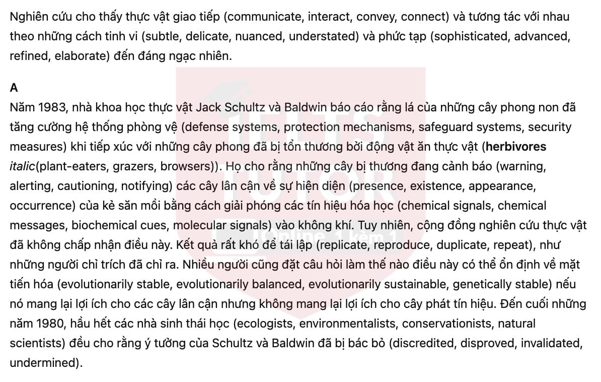 🔥How do plants talk to each other? Answers with location - Đề luyện tập IELTS READING- Làm bài online format computer-based, kèm đáp án, dịch & giải thích từ vựng - cấu trúc ngữ pháp khó 🔥How do plants talk to each other? Answers with location - Đề luyện tập IELTS READING- Làm bài online format computer-based, kèm đáp án, dịch & giải thích từ vựng - cấu trúc ngữ pháp khó