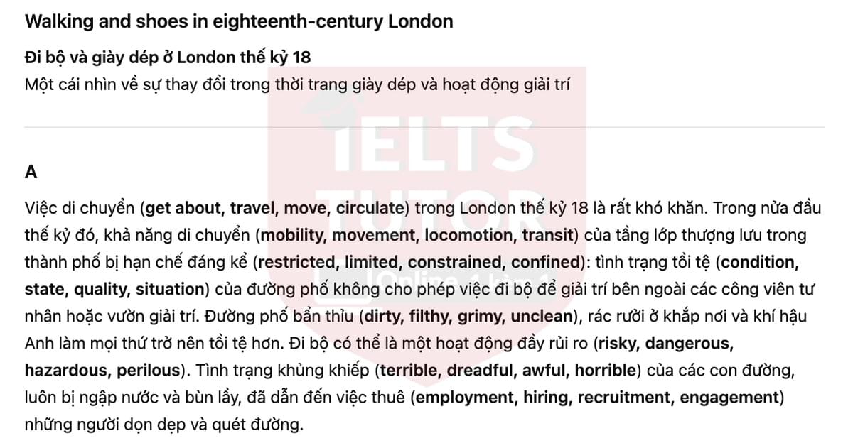 🔥Walking and shoes in eighteenth-century London Answers with location - Đề thi thật IELTS READING- Làm bài online format computer-based, kèm đáp án, dịch & giải thích từ vựng - cấu trúc ngữ pháp khó 🔥Walking and shoes in eighteenth-century London Answers with location - Đề thi thật IELTS READING- Làm bài online format computer-based, kèm đáp án, dịch & giải thích từ vựng - cấu trúc ngữ pháp khó