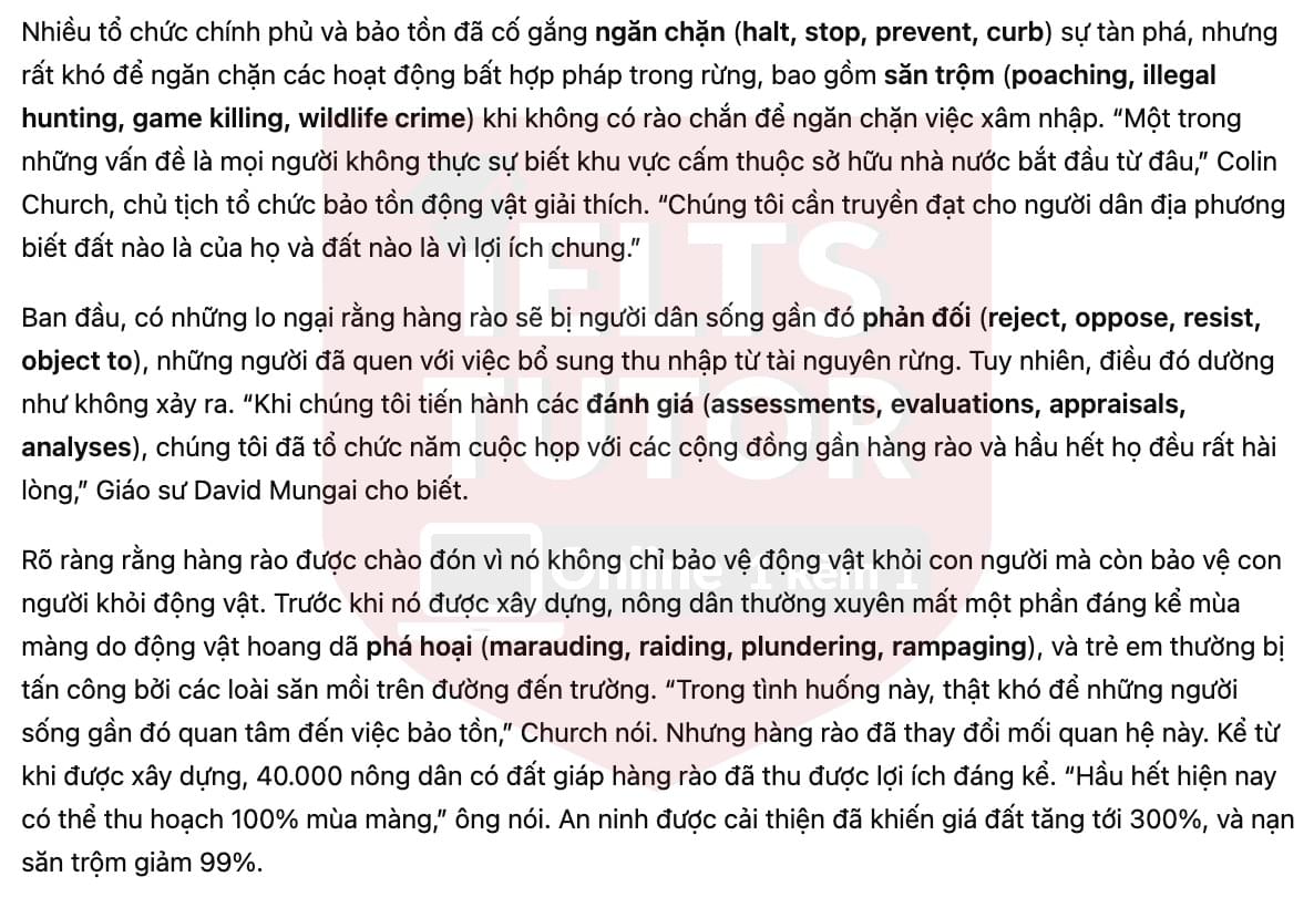 🔥The longest conservation fence in the world Answers with location - Đề luyện tập IELTS READING- Làm bài online format computer-based, kèm đáp án, dịch & giải thích từ vựng - cấu trúc ngữ pháp khó 🔥The longest conservation fence in the world Answers with location - Đề luyện tập IELTS READING- Làm bài online format computer-based, kèm đáp án, dịch & giải thích từ vựng - cấu trúc ngữ pháp khó