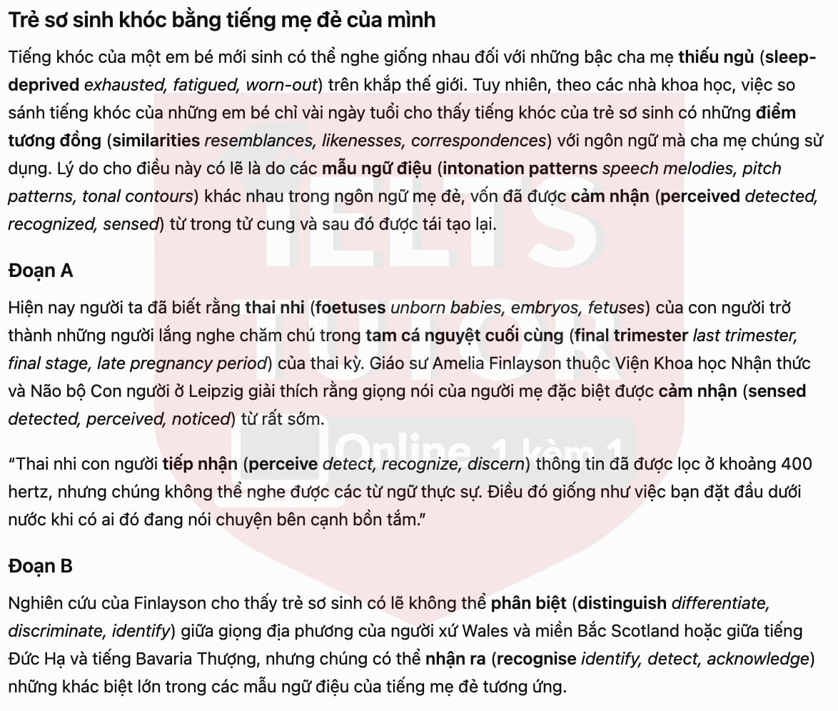 🔥 Babies cry in their mother tongue Answers with location - Đề luyện tập IELTS READING- Làm bài online format computer-based, kèm đáp án, dịch & giải thích từ vựng - cấu trúc ngữ pháp khó 🔥 Babies cry in their mother tongue Answers with location - Đề luyện tập IELTS READING- Làm bài online format computer-based, kèm đáp án, dịch & giải thích từ vựng - cấu trúc ngữ pháp khó