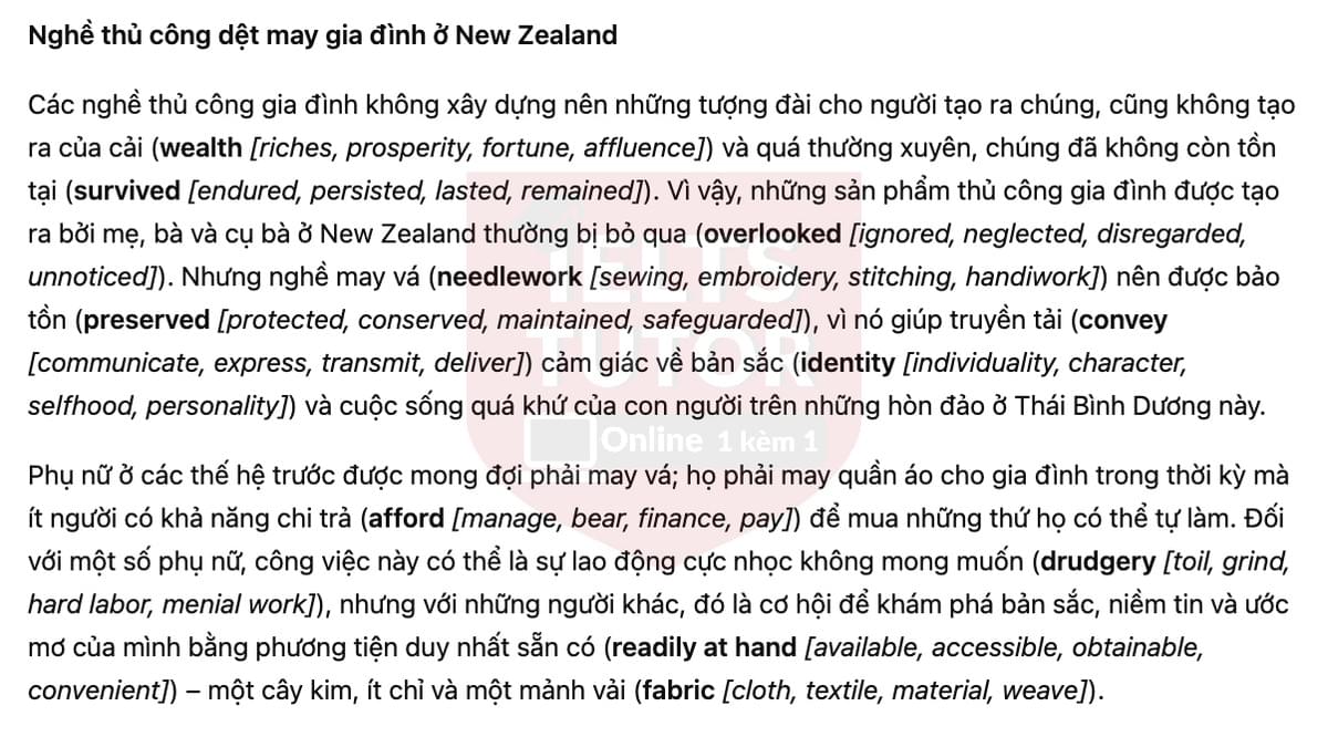 🔥New Zealand Home Textile Crafts Answers with location - Đề luyện tập IELTS READING- Làm bài online format computer-based, kèm đáp án, dịch & giải thích từ vựng - cấu trúc ngữ pháp khó 🔥New Zealand Home Textile Crafts Answers with location - Đề luyện tập IELTS READING- Làm bài online format computer-based, kèm đáp án, dịch & giải thích từ vựng - cấu trúc ngữ pháp khó