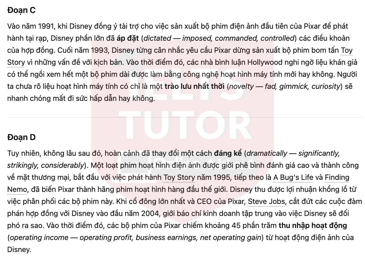 🔥The Pixar Story Answers with location - Đề luyện tập IELTS READING- Làm bài online format computer-based, kèm đáp án, dịch & giải thích từ vựng - cấu trúc ngữ pháp khó 🔥The Pixar Story Answers with location - Đề luyện tập IELTS READING- Làm bài online format computer-based, kèm đáp án, dịch & giải thích từ vựng - cấu trúc ngữ pháp khó