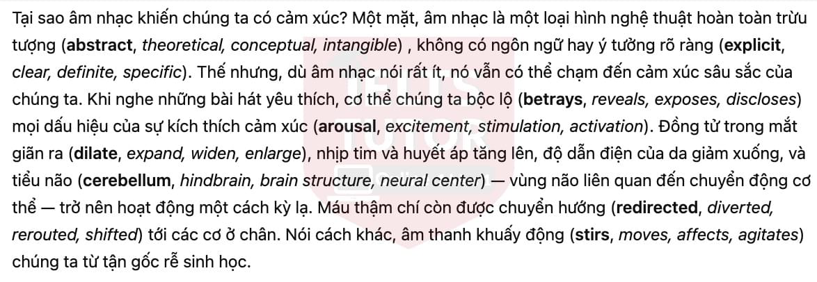 🔥Why do we love music? / Why does music make us feel? Answers with location - Đề luyện tập IELTS READING- Làm bài online format computer-based, kèm đáp án, dịch & giải thích từ vựng - cấu trúc ngữ pháp khó 🔥Why do we love music? / Why does music make us feel? Answers with location - Đề luyện tập IELTS READING- Làm bài online format computer-based, kèm đáp án, dịch & giải thích từ vựng - cấu trúc ngữ pháp khó