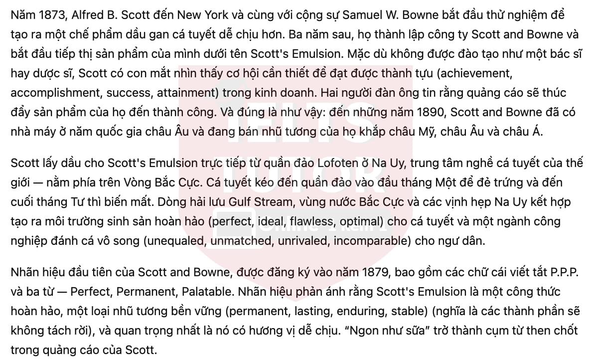 🔥The early history of Scott and Bowne's cod liver oil Answers with location - Đề luyện tập IELTS READING- Làm bài online format computer-based, kèm đáp án, dịch & giải thích từ vựng - cấu trúc ngữ pháp khó 🔥The early history of Scott and Bowne's cod liver oil Answers with location - Đề luyện tập IELTS READING- Làm bài online format computer-based, kèm đáp án, dịch & giải thích từ vựng - cấu trúc ngữ pháp khó
