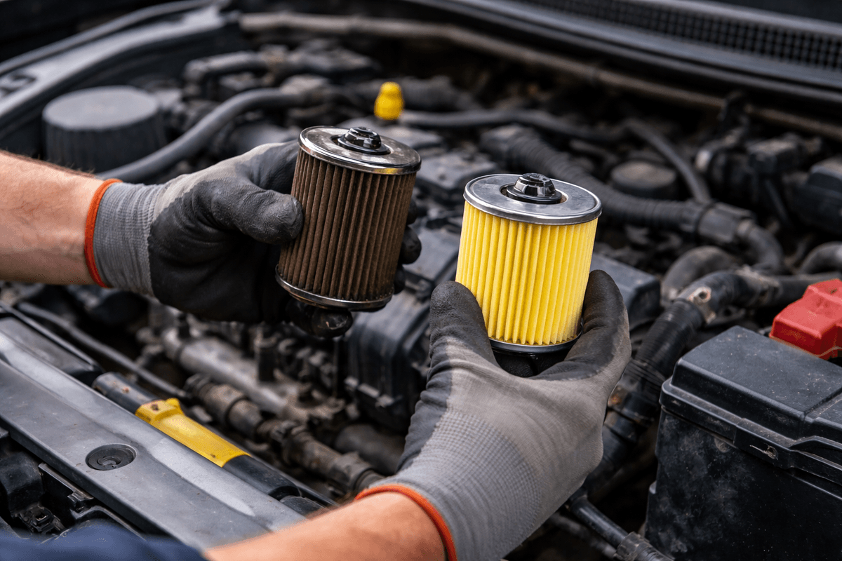 Zanieczyszczony i nowy filtr paliwa w silniku – jedna z przyczyn gaśnięcia samochodu podczas jazdy Zanieczyszczony i nowy filtr paliwa w silniku – jedna z przyczyn gaśnięcia samochodu podczas jazdy