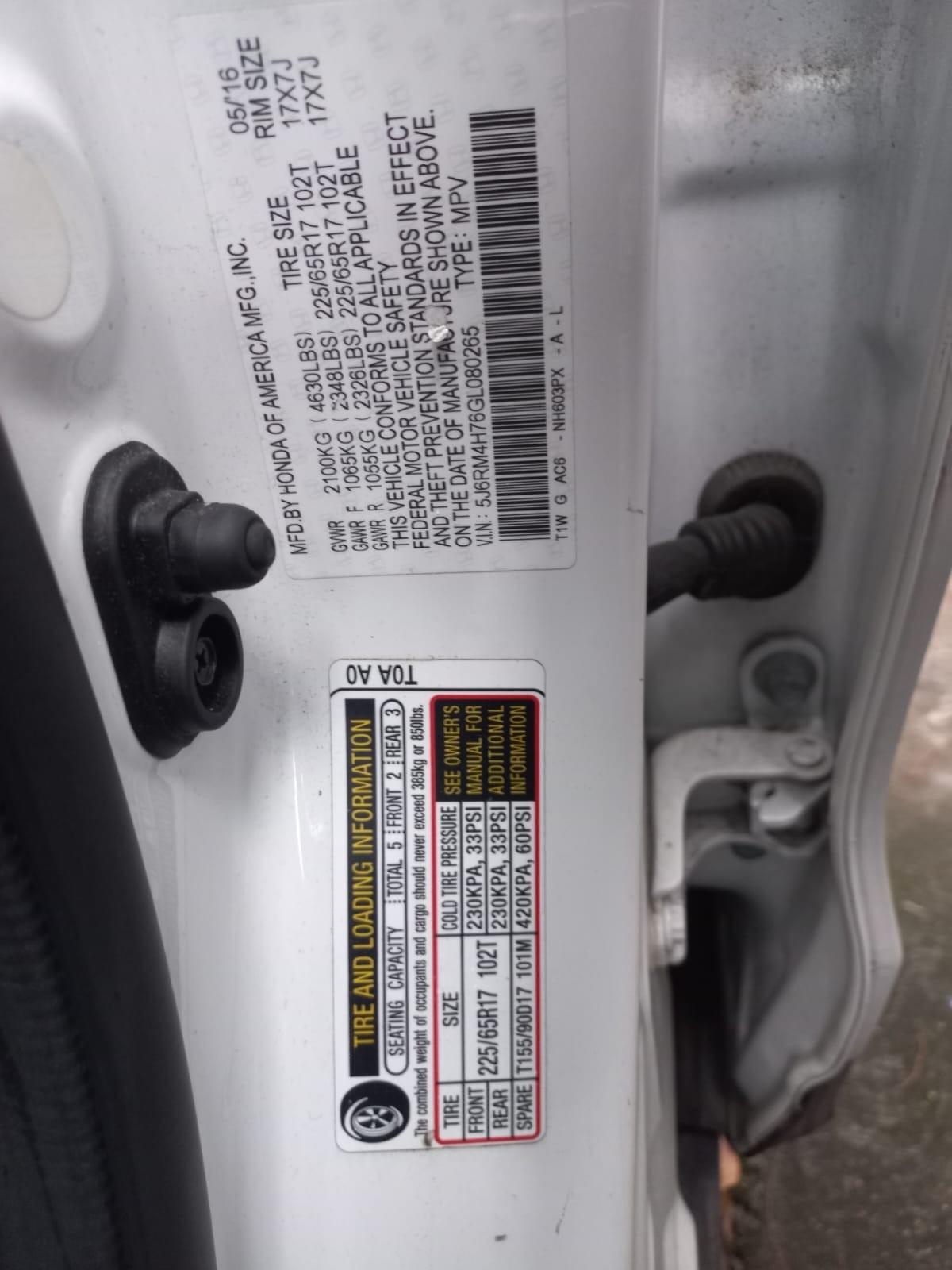 2016 HONDA CR-V EX-L AWD