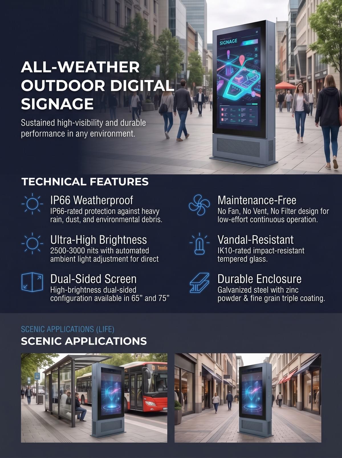75 inch Outdoor High Brightness Dual Side LCD Kiosk
