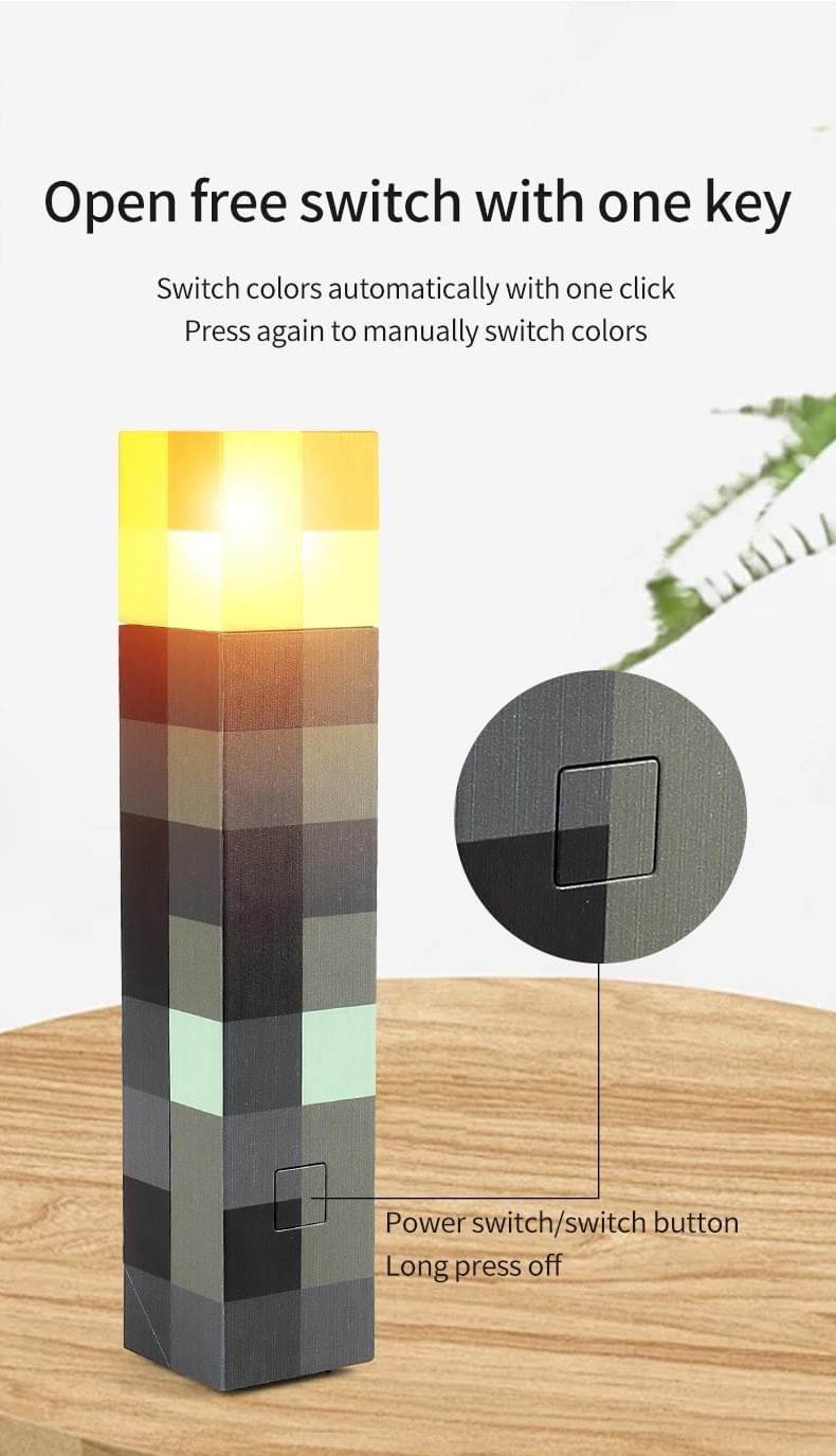 Minecraft Pixel Torch LED Night Light & Rechargeable Ore Desk Lamp