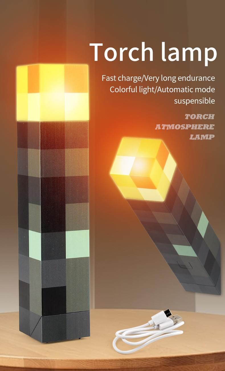 Minecraft Pixel Torch LED Night Light & Rechargeable Ore Desk Lamp