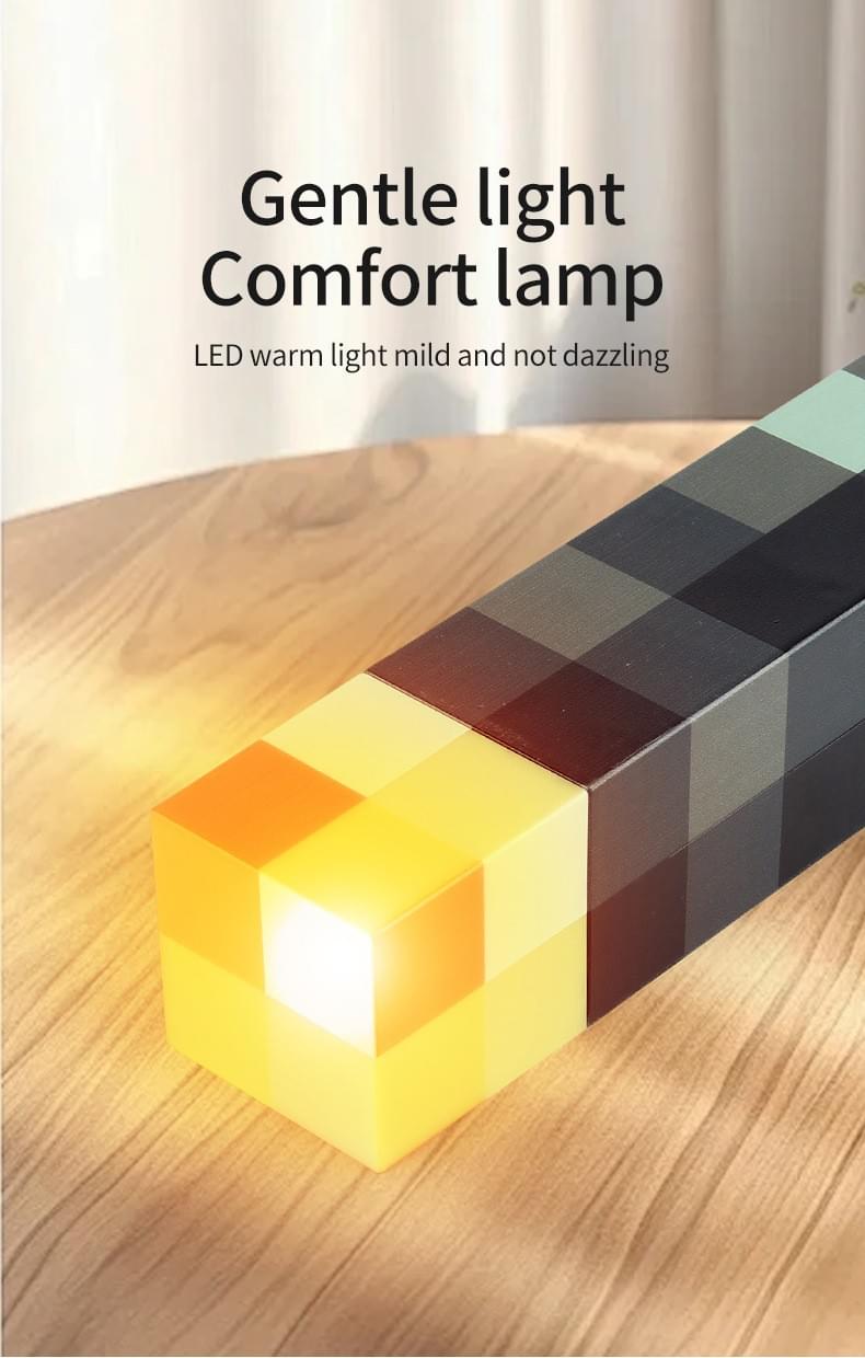 Minecraft Pixel Torch LED Night Light & Rechargeable Ore Desk Lamp