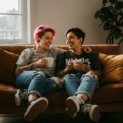 Two salon owners finally off the clock—laughing over tea, not chasing DMs. Two salon owners finally off the clock—laughing over tea, not chasing DMs.