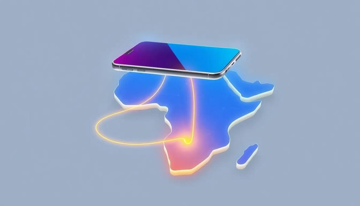 A conceptual digital art piece showing a glowing modern smartphone floating above a stylized, glowing geometric map of West Africa. Vibrant neon blue and gold data lines stream out of the phone, bypassing old, dark architectural stone pillars (representing legacy banking). Clean vector art style mixed with 3D rendering, minimal background, high contrast, tech magazine cover aesthetic, aspect ratio 16:9 A conceptual digital art piece showing a glowing modern smartphone floating above a stylized, glowing geometric map of West Africa. Vibrant neon blue and gold data lines stream out of the phone, bypassing old, dark architectural stone pillars (representing legacy banking). Clean vector art style mixed with 3D rendering, minimal background, high contrast, tech magazine cover aesthetic, aspect ratio 16:9