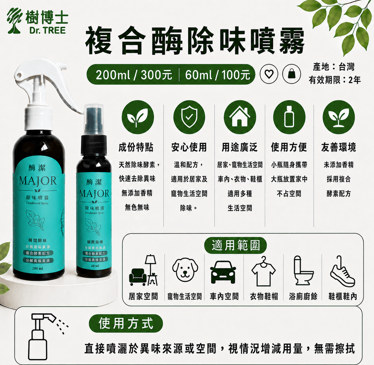 樹博士 複合酶除味噴霧|來自森林的天然除味酵素|