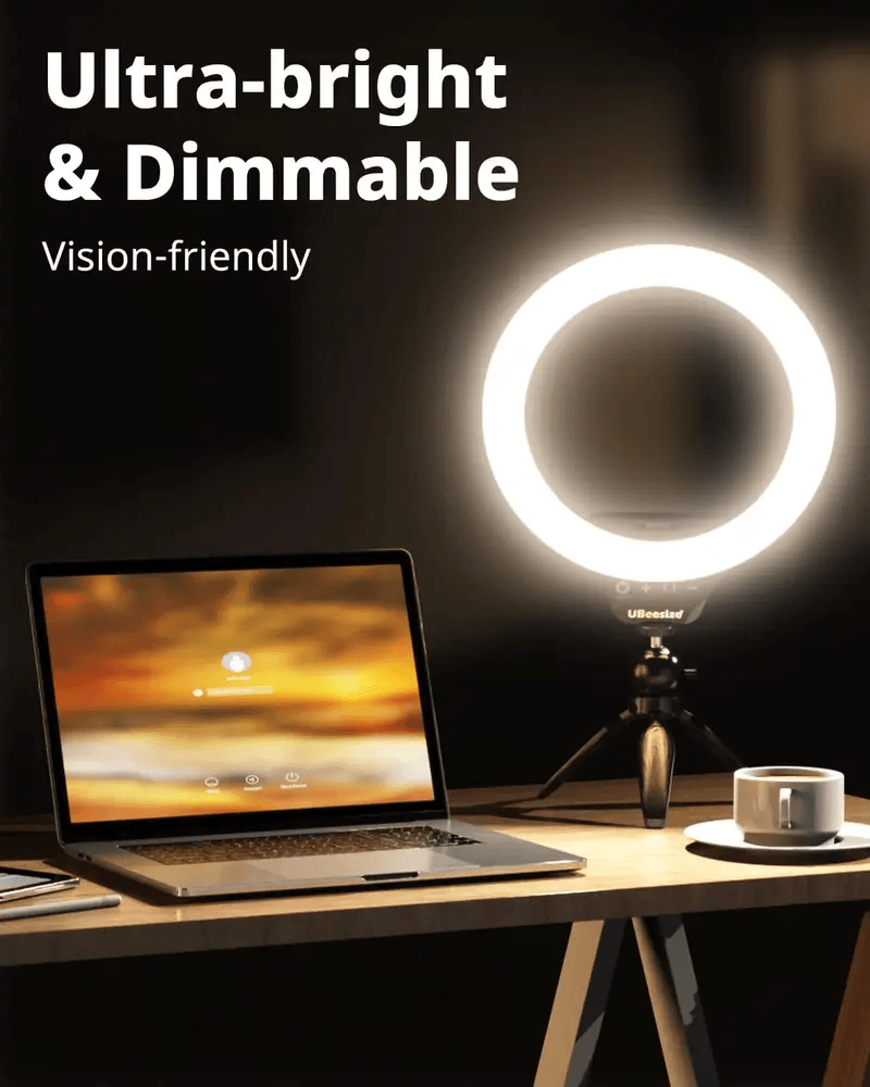 Ring Light with Tripod & Bluetooth Remote, Dimmable Selfie Light for Live Makeup Vlog
