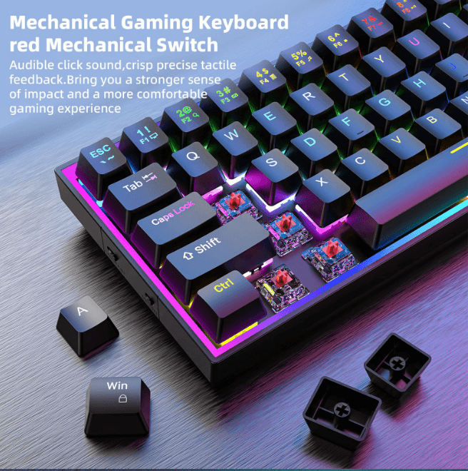 68Keys Hot‑Swappable Mechanical Keyboard, PBT Gradient Side‑Print Keycaps, RGB Wired Gaming Keyboard