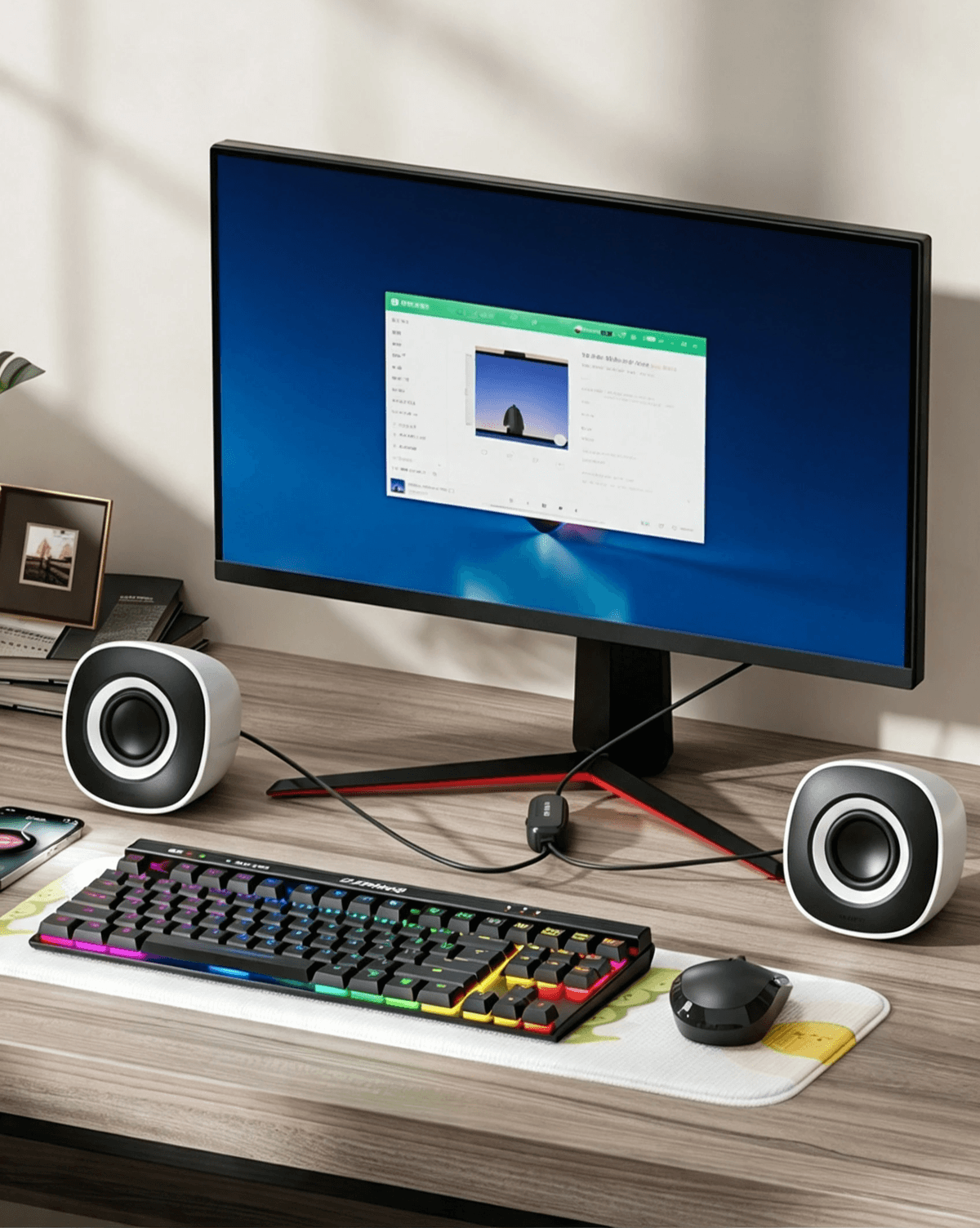 USB‑powered computer speakers with 3.5mm AUX. Plug‑and‑play, compact, clear stereo sound for PC/lapt