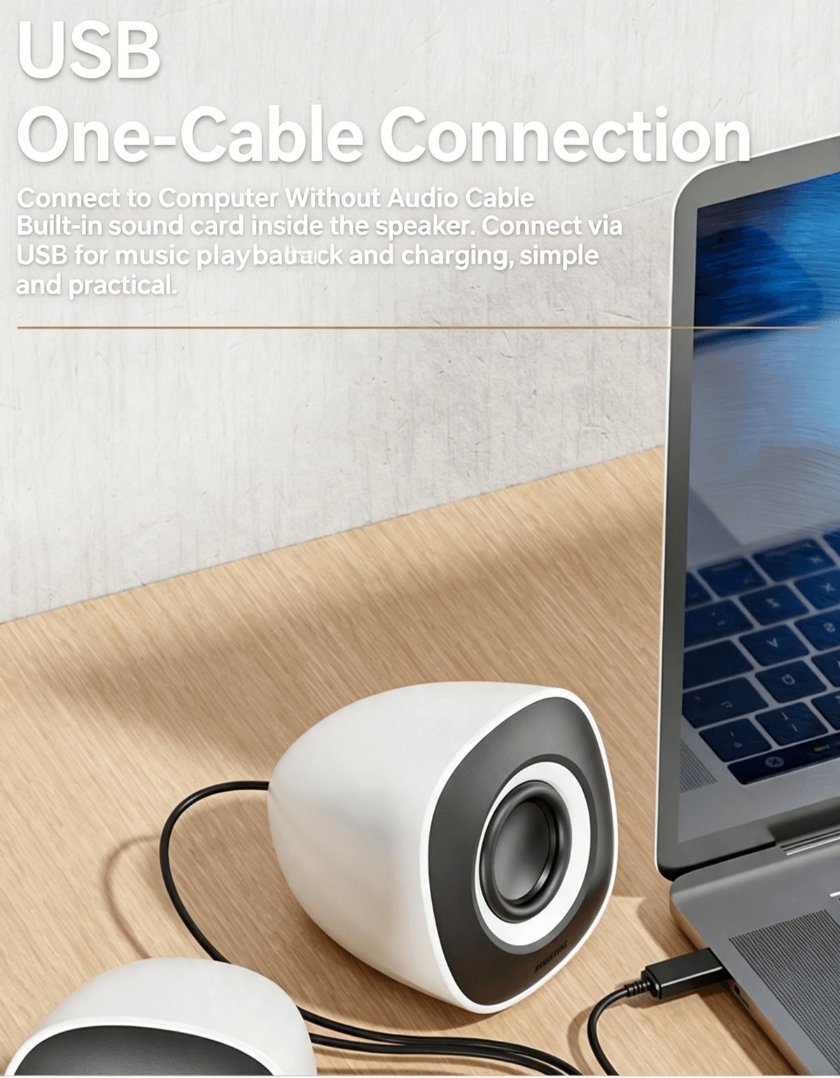 USB‑powered computer speakers with 3.5mm AUX. Plug‑and‑play, compact, clear stereo sound for PC/lapt