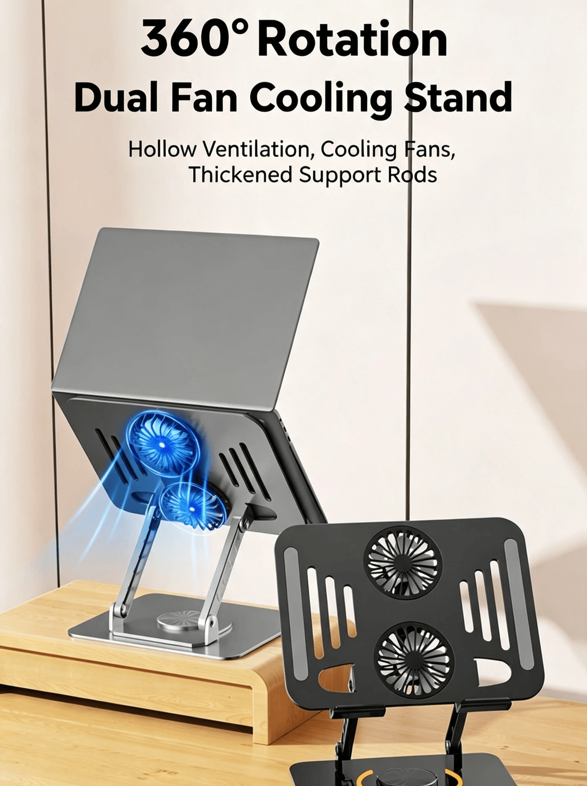Dual‑Fan Cooling Laptop Stand | 360° Rotation Ergonomic Aluminum Alloy Notebook Holder