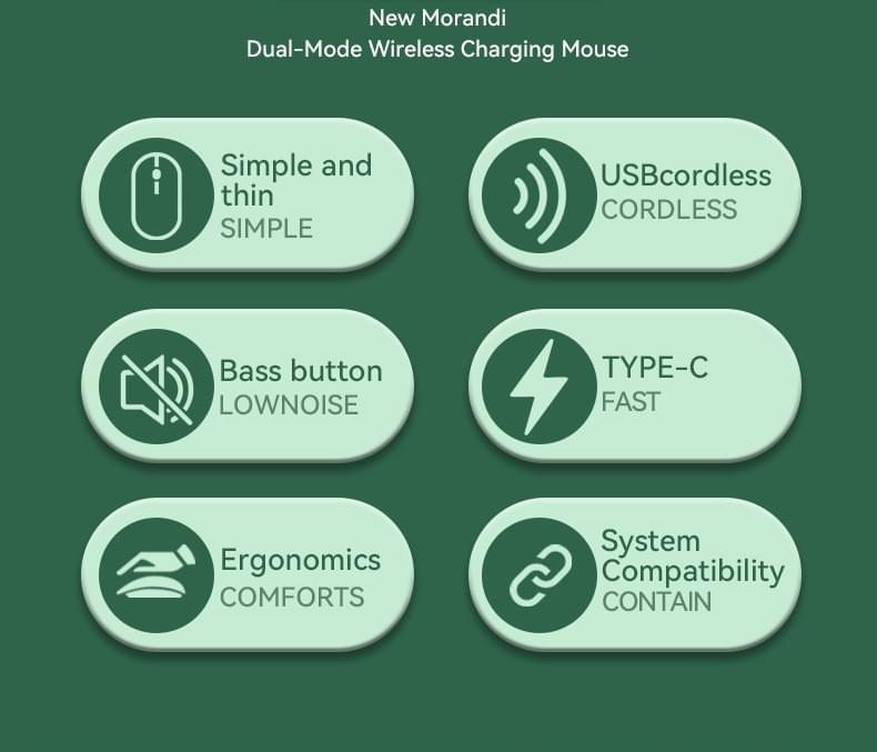 Rechargeable Wireless Mouse, 2.4G Bluetooth Dual Mode Ergonomic Silent Mouse, Type C Charging Comput