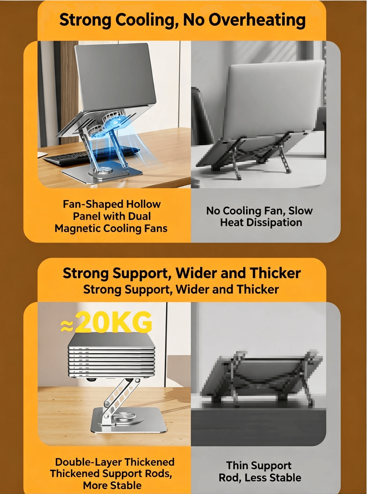 Dual‑Fan Cooling Laptop Stand | 360° Rotation Ergonomic Aluminum Alloy Notebook Holder