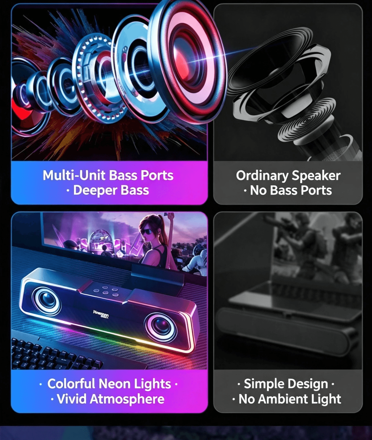 RGB Gaming Desktop Soundbar | Bluetooth & Wired Dual Connection