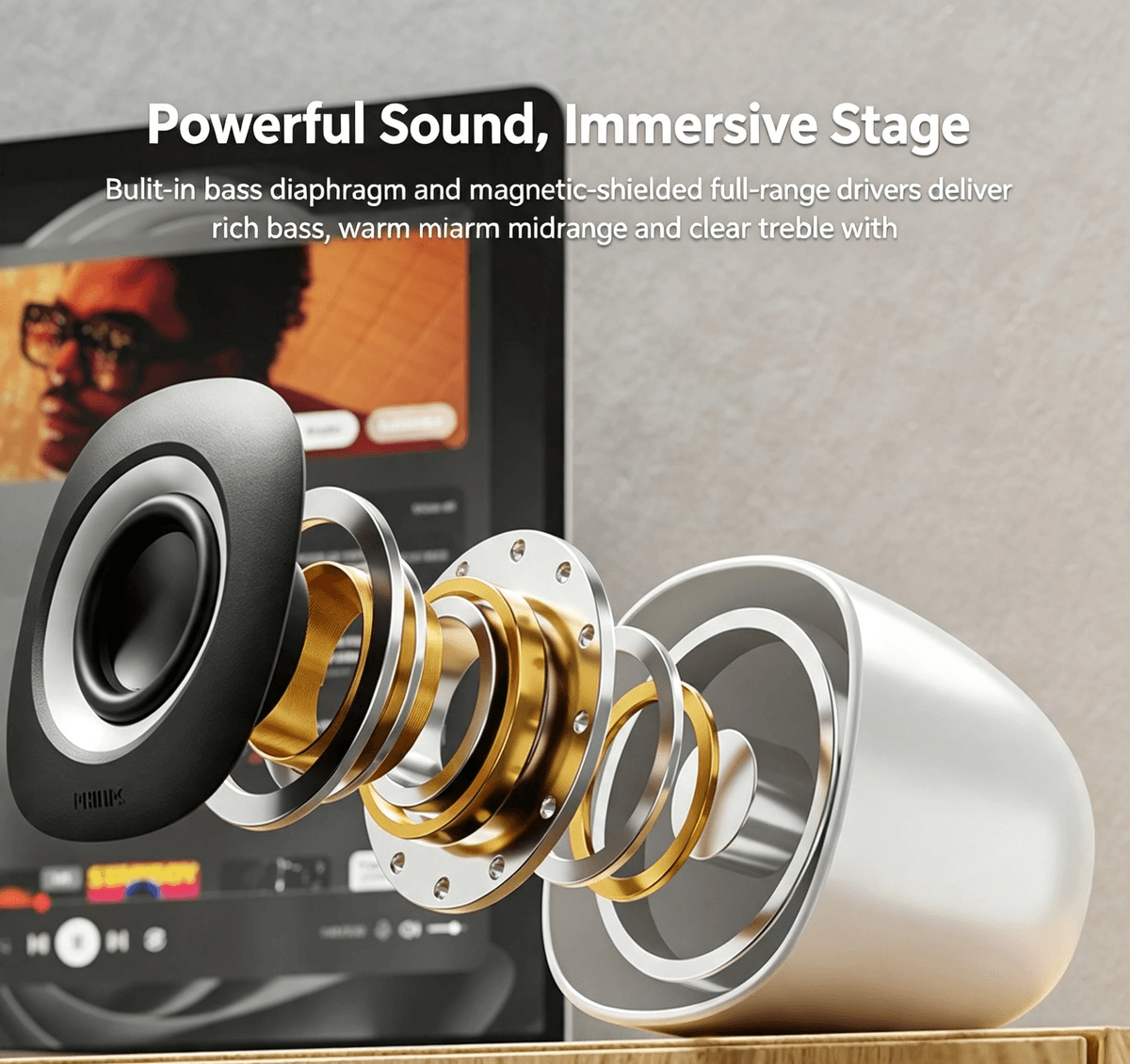USB‑powered computer speakers with 3.5mm AUX. Plug‑and‑play, compact, clear stereo sound for PC/lapt