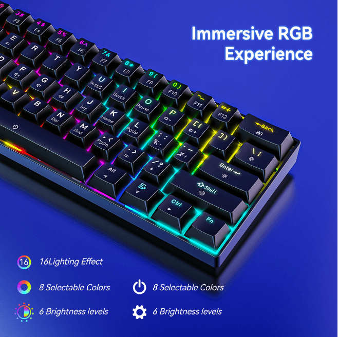 68Keys Hot‑Swappable Mechanical Keyboard, PBT Gradient Side‑Print Keycaps, RGB Wired Gaming Keyboard