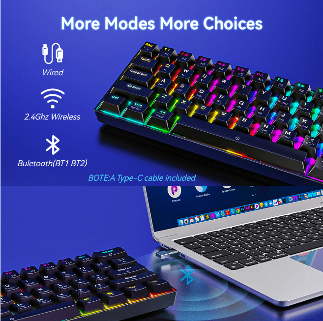 68Keys Hot‑Swappable Mechanical Keyboard, PBT Gradient Side‑Print Keycaps, RGB Wired Gaming Keyboard