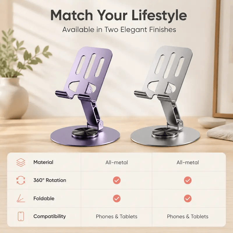 360° Rotatable Foldable Metal Phone Holder Adjustable Desktop Stand