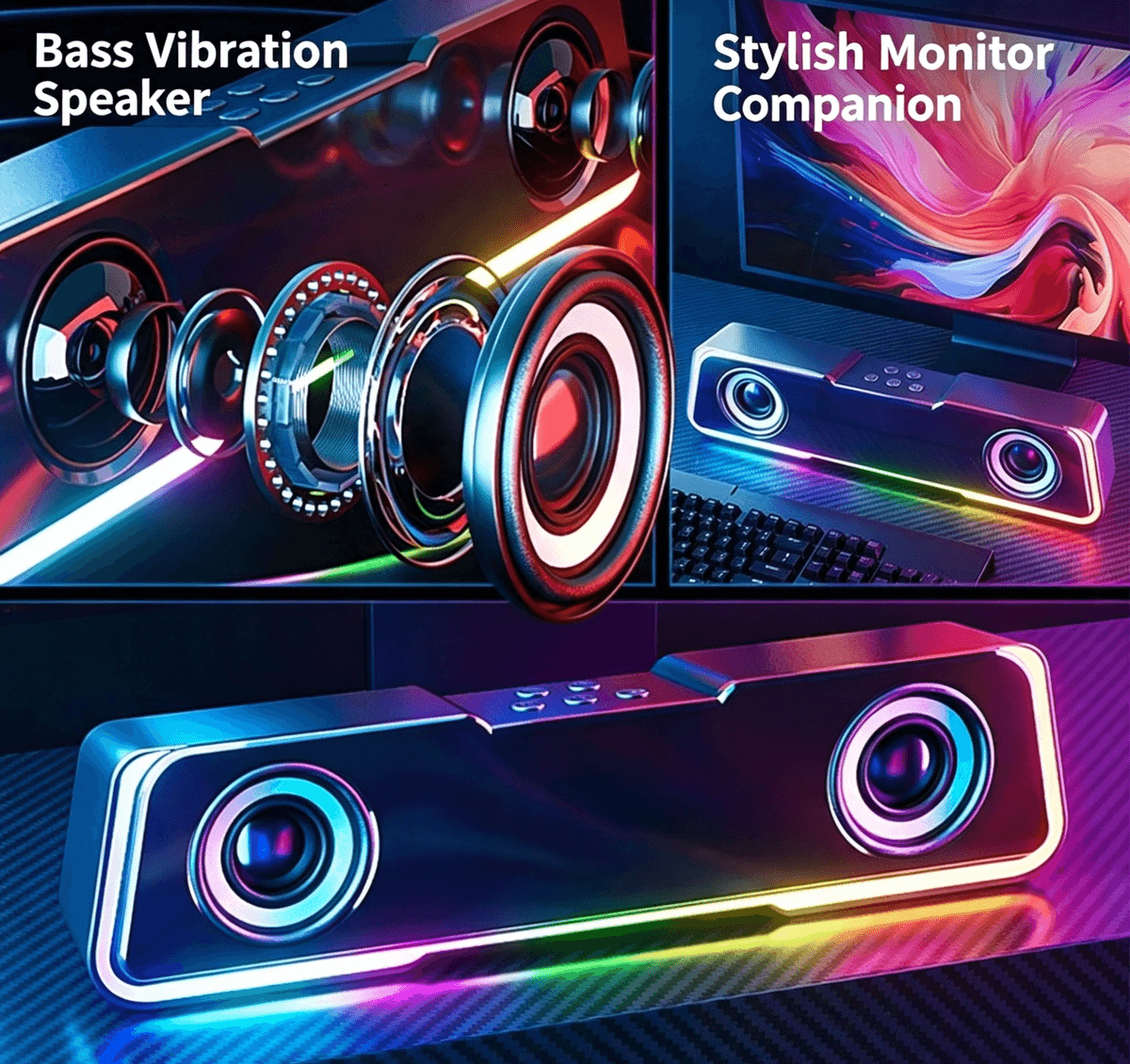 RGB Gaming Desktop Soundbar | Bluetooth & Wired Dual Connection