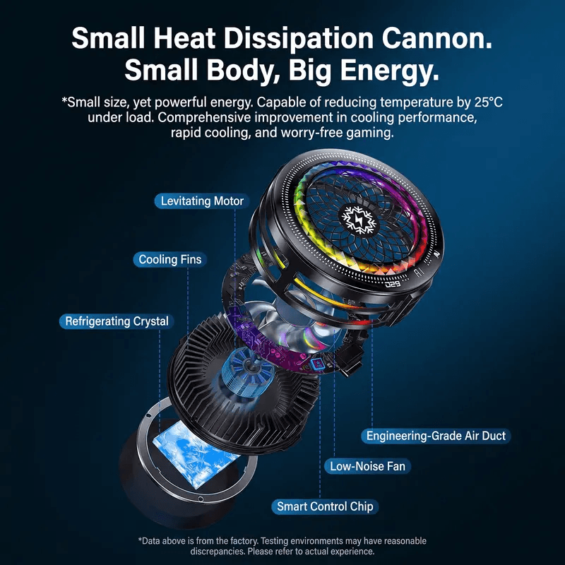 Semiconductor Phone Cooler, Magnetic Clip‑On RGB 3‑Speed Fan for Gaming Live Stream