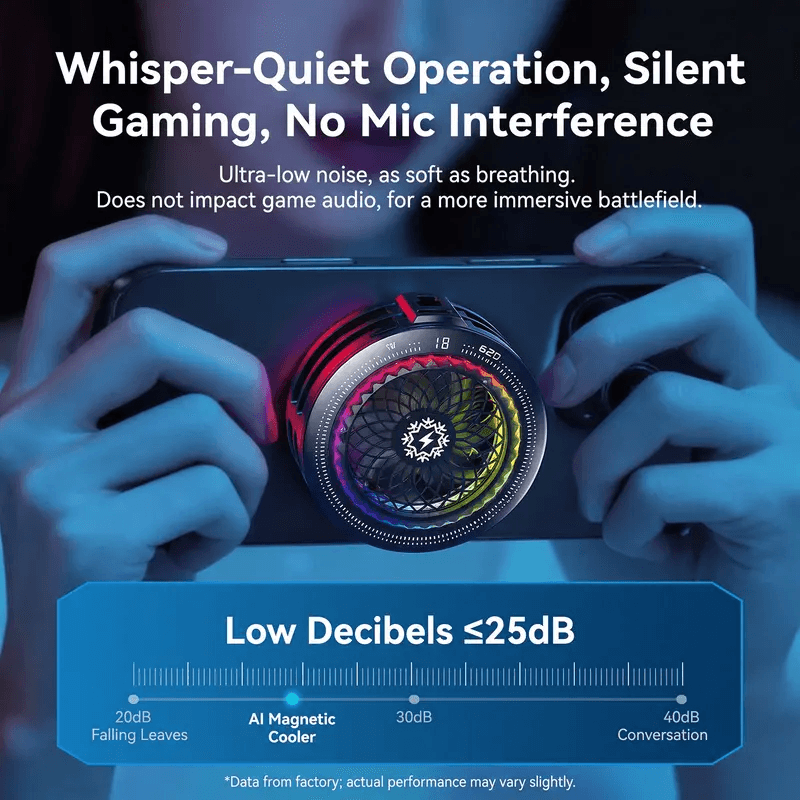 Semiconductor Phone Cooler, Magnetic Clip‑On RGB 3‑Speed Fan for Gaming Live Stream