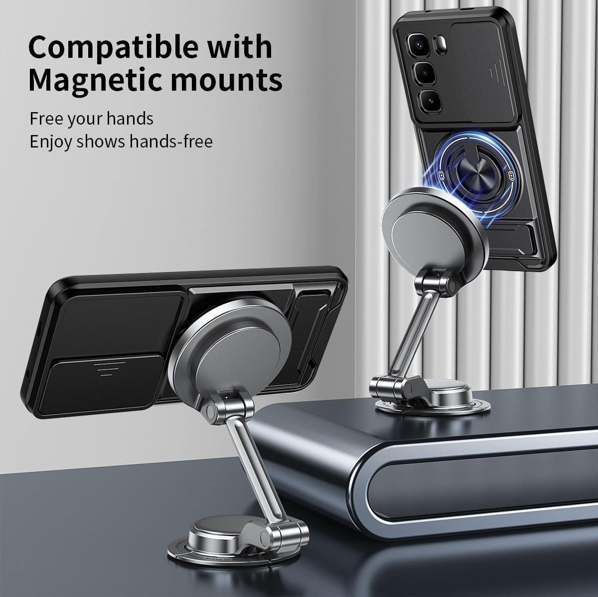 Magnetic Kickstand Phone Case with Slide Camera Cover for Tecno & Infinix