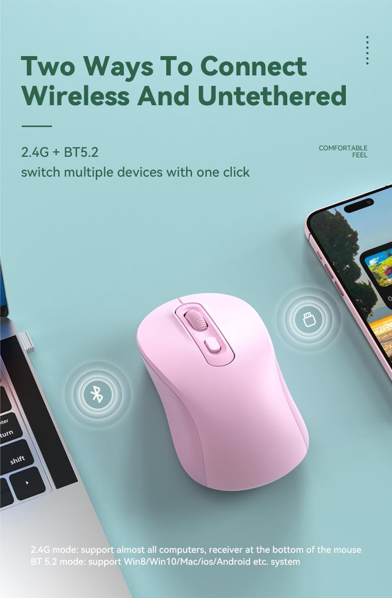 Rechargeable Wireless Mouse, 2.4G Bluetooth Dual Mode Ergonomic Silent Mouse, Type C Charging Comput