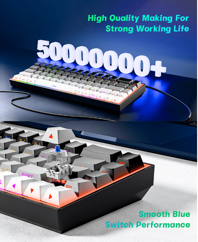 68Keys Hot‑Swappable Mechanical Keyboard, PBT Gradient Side‑Print Keycaps, RGB Wired Gaming Keyboard