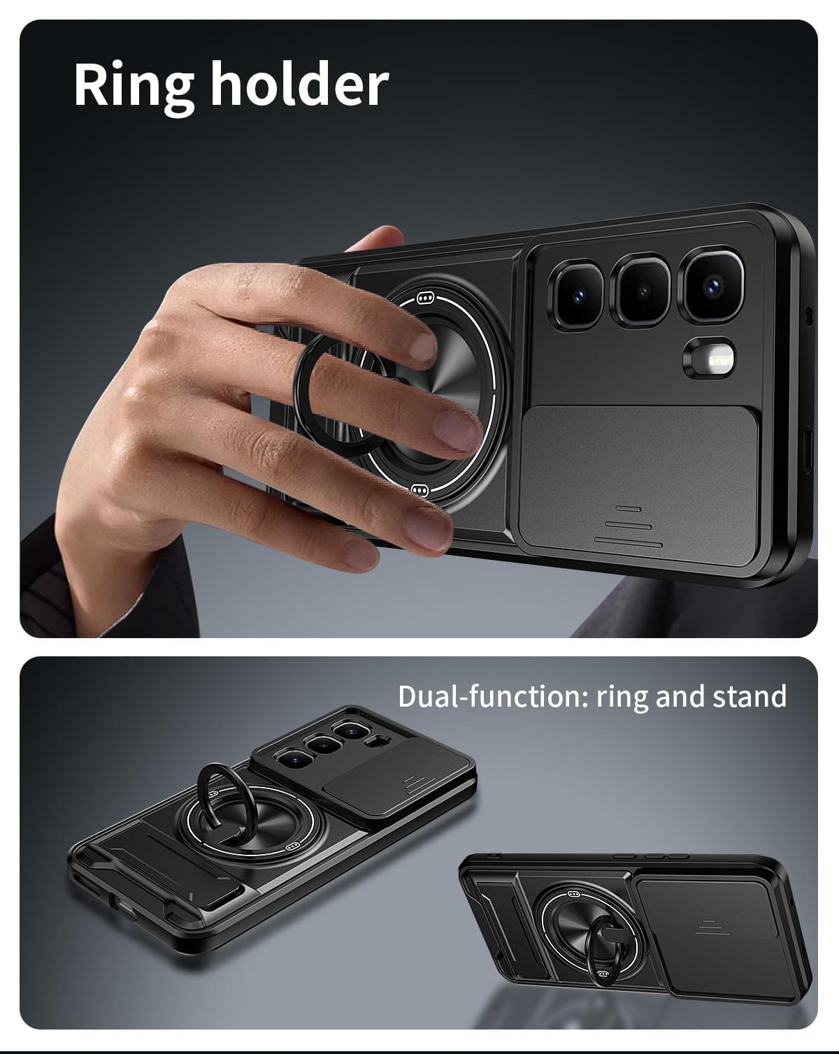 Magnetic Kickstand Phone Case with Slide Camera Cover for Tecno & Infinix